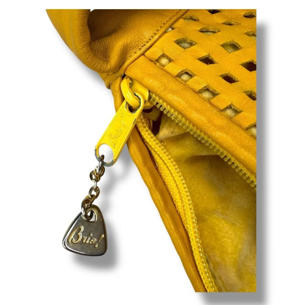 Vintage Retro 1980s Brio! Leather Bag Slouchy Hobo Woven Balloon‎ Purse Yellow